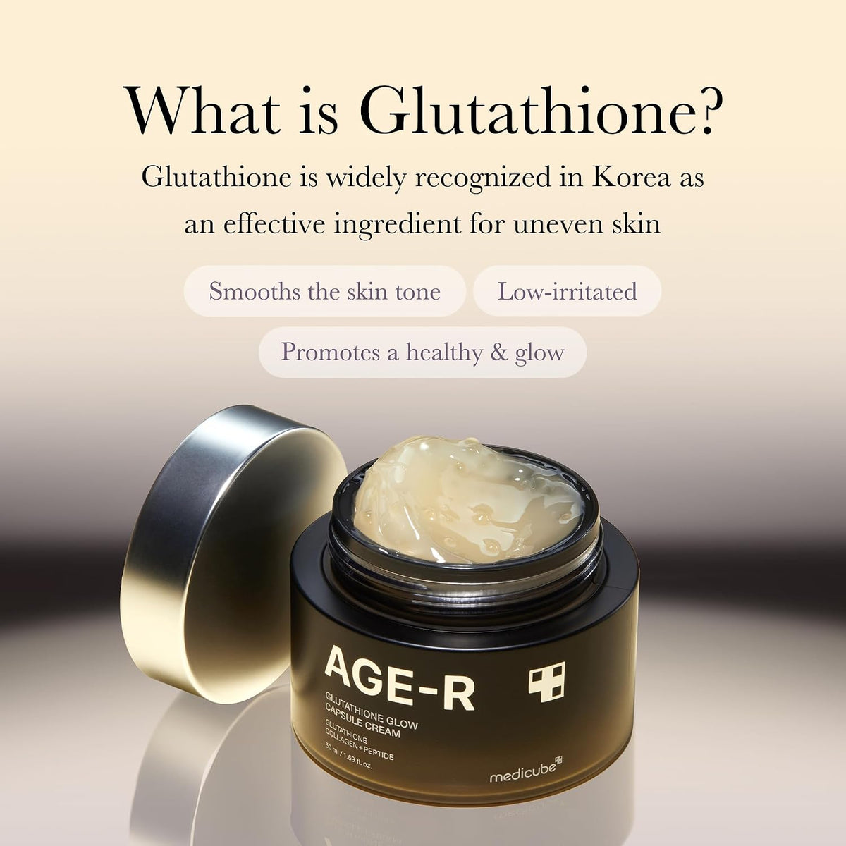 Medicube AGE-R skincare cream applied on skin showing dewy finish