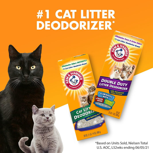 Arm and Hammer baking soda cat litter deodorizing powder packaging detail