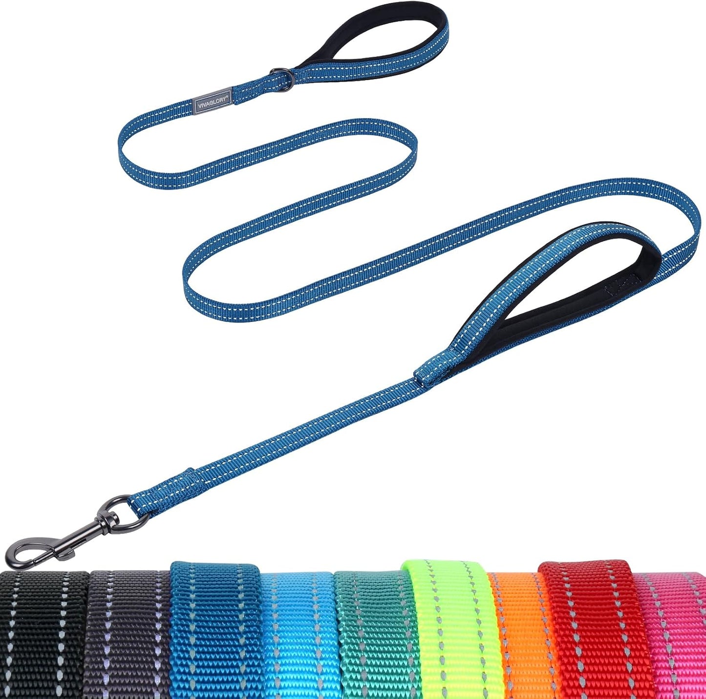 VIVAGLORY Dog Leash Twingrip Double Handle Dog Leash with Traffic Handle Control & 2 Loop for Walking & Training, Reflective Heavy Duty for Puppy Pet Collar, 6ft x 1in, Black - Image 12