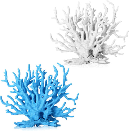 TkoYuHm Artificial Coral Reef Decor front view of blue and white fish tank landscaping ornaments