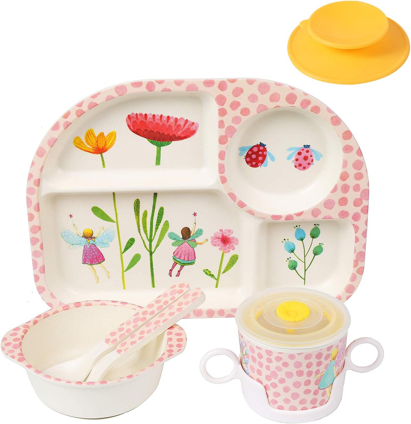 Shopwithgreen 7-piece bamboo kids dinnerware set front view