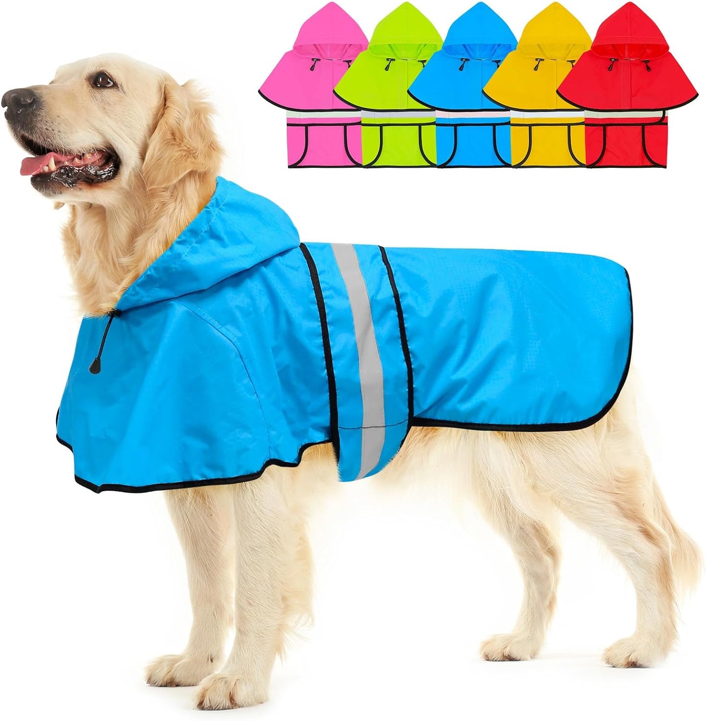 Fashion Hooded Dog Raincoat - Reflective Doggy Rain Jacket Lightweight Waterproof Dog Raincoats for Medium Dogs (Medium, Blue) - Image 9
