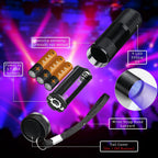 Hortsun mini ultraviolet torch demonstrating pet urine stain detection on home carpets and rugs.