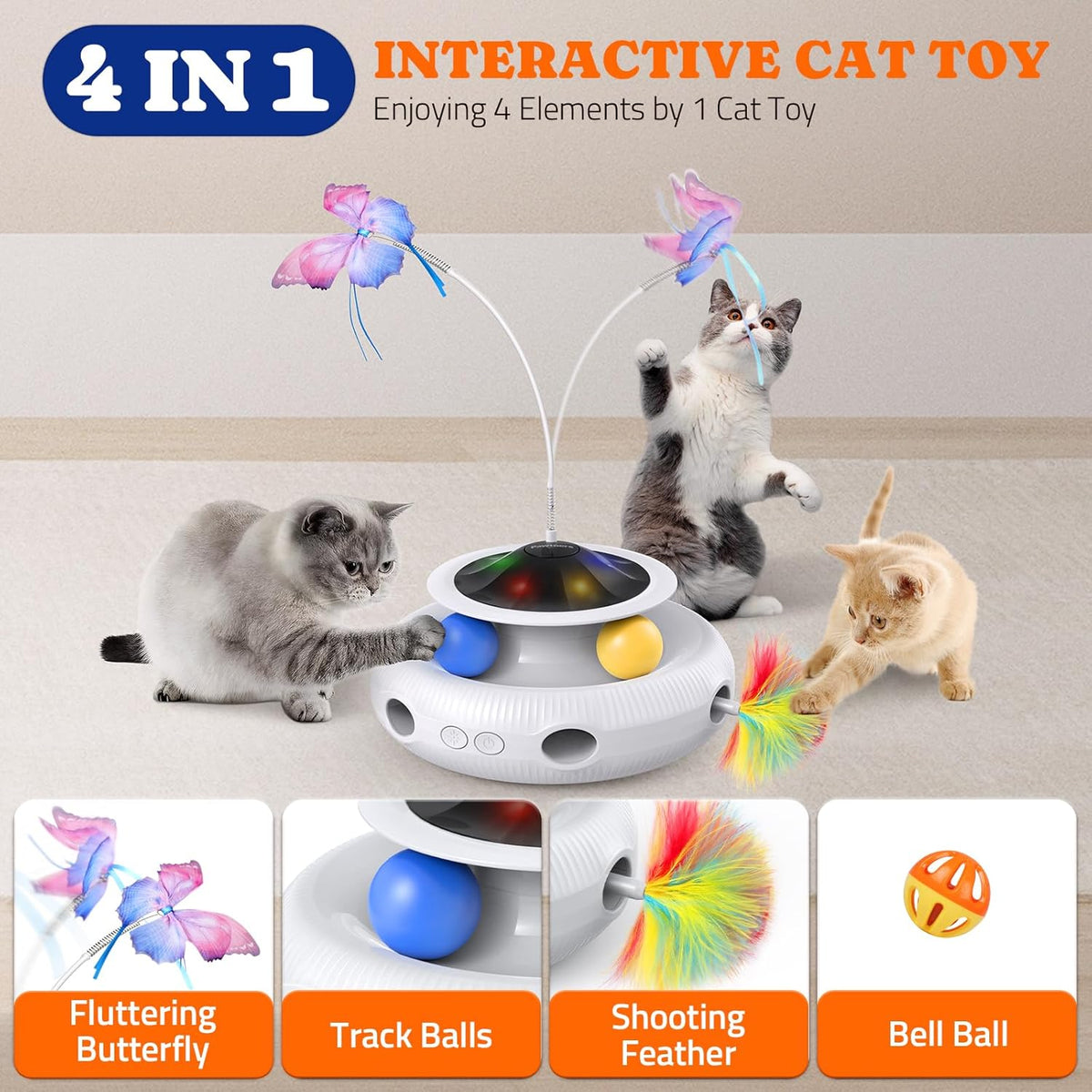 Automatic electronic kitten toy with green track balls and glowing neon LED lights
