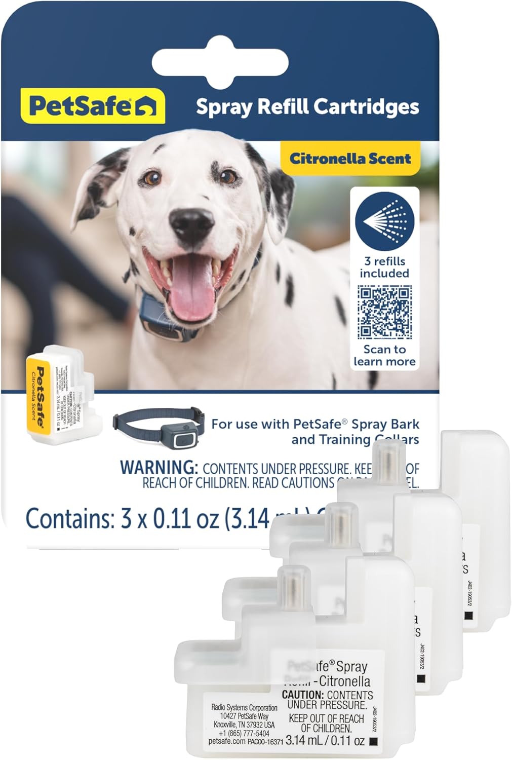 PetSafe Citronella Spray Refill 3-Pack front view showing packaging