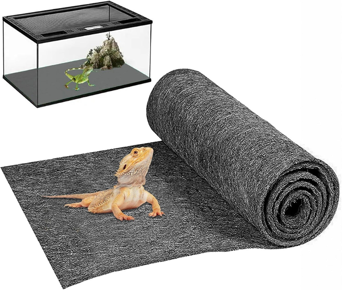 Packaging and rolled view of Mechpia large reptile carpet ready for tank use