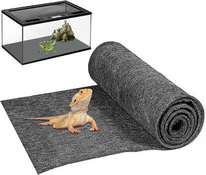 Full view of a decorated reptile enclosure featuring the Mechpia green substrate liner.