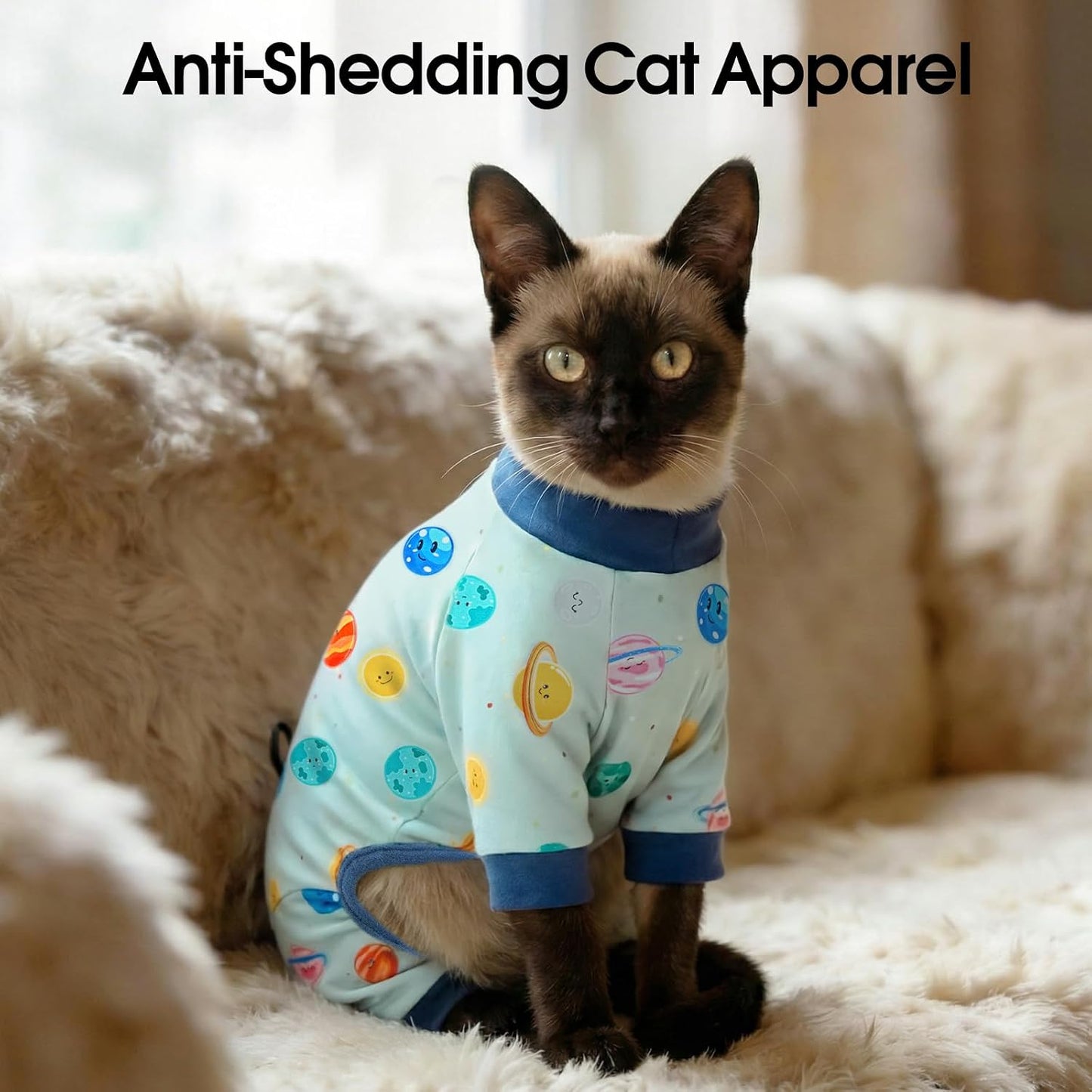 Dentrun cat pajamas showing elastic cuffs for mobility