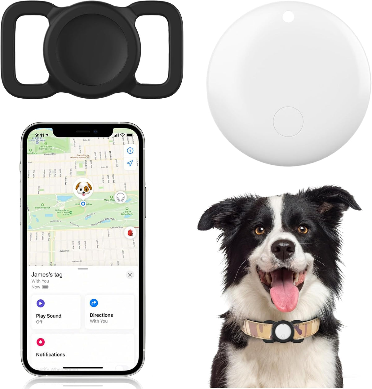 Innvello Bluetooth pet tracker front view white tracking tag for dogs and cats