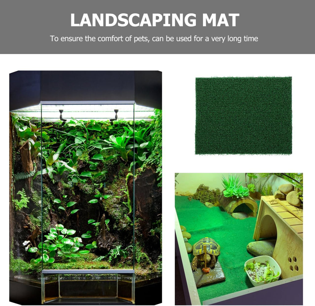 Overhead view of the nine point eight by seven point nine inches Yardwe aquarium grass pad.