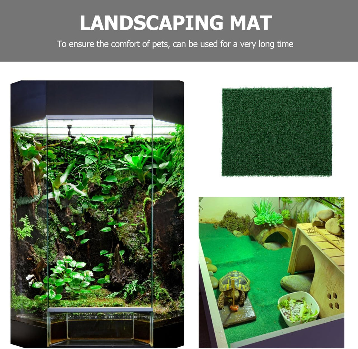 Overhead view of the nine point eight by seven point nine inches Yardwe aquarium grass pad.