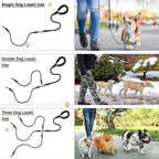 Detachable three in one dog leash coupler components laid out on a clean background.