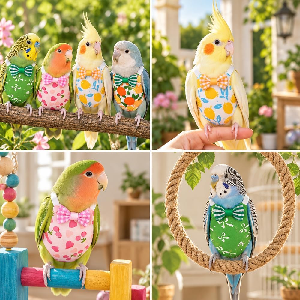 Demonstration of adjustable elastic shoulder straps on small bird
