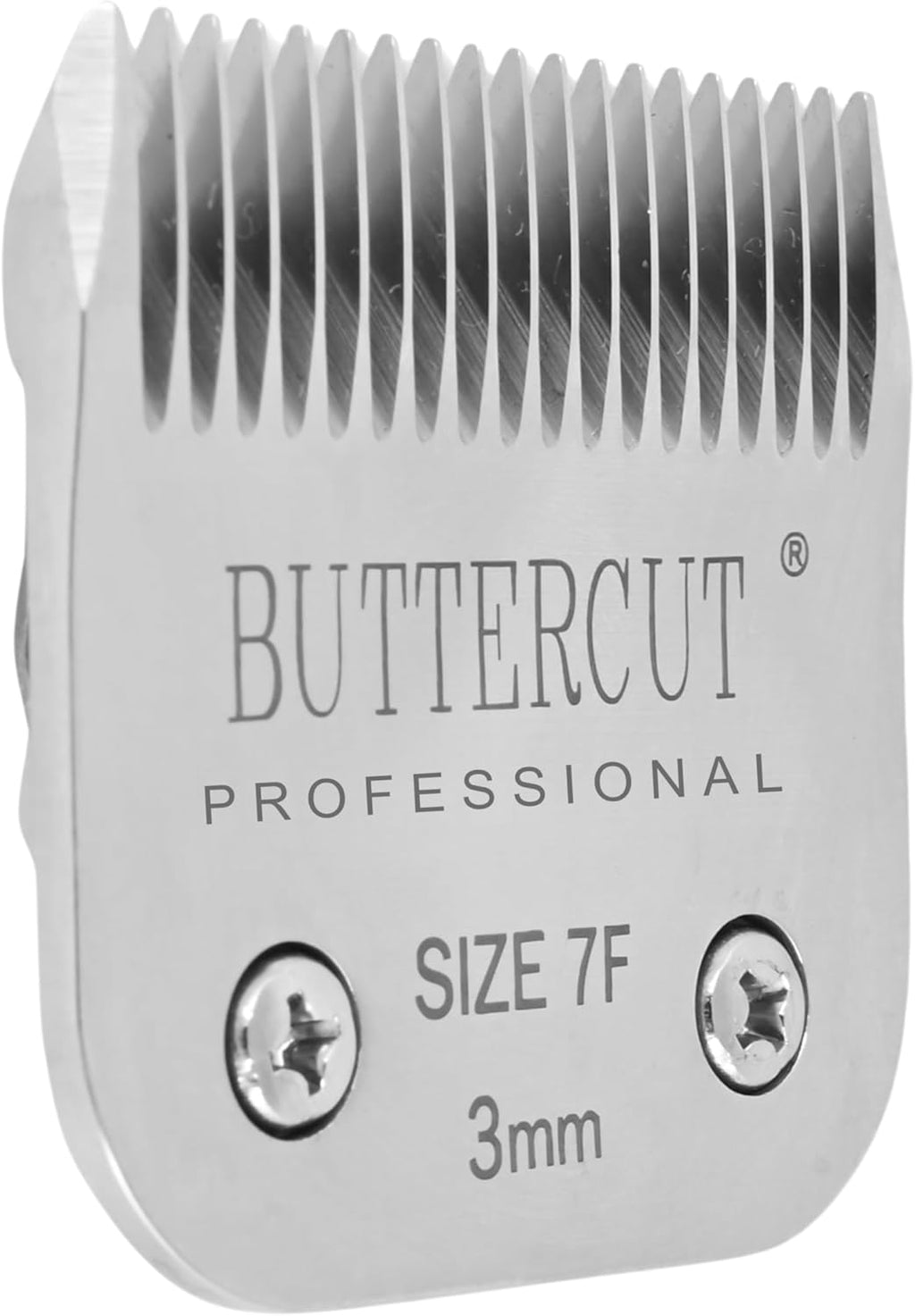 Close up of the Geib Buttercut professional one eighth inch clipper blade showing authentic brand engravings.