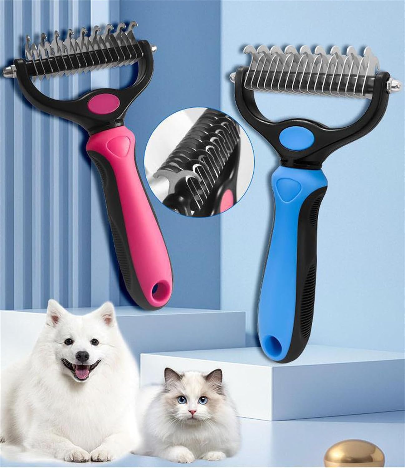 Professional pet grooming tool being used on a dog's back