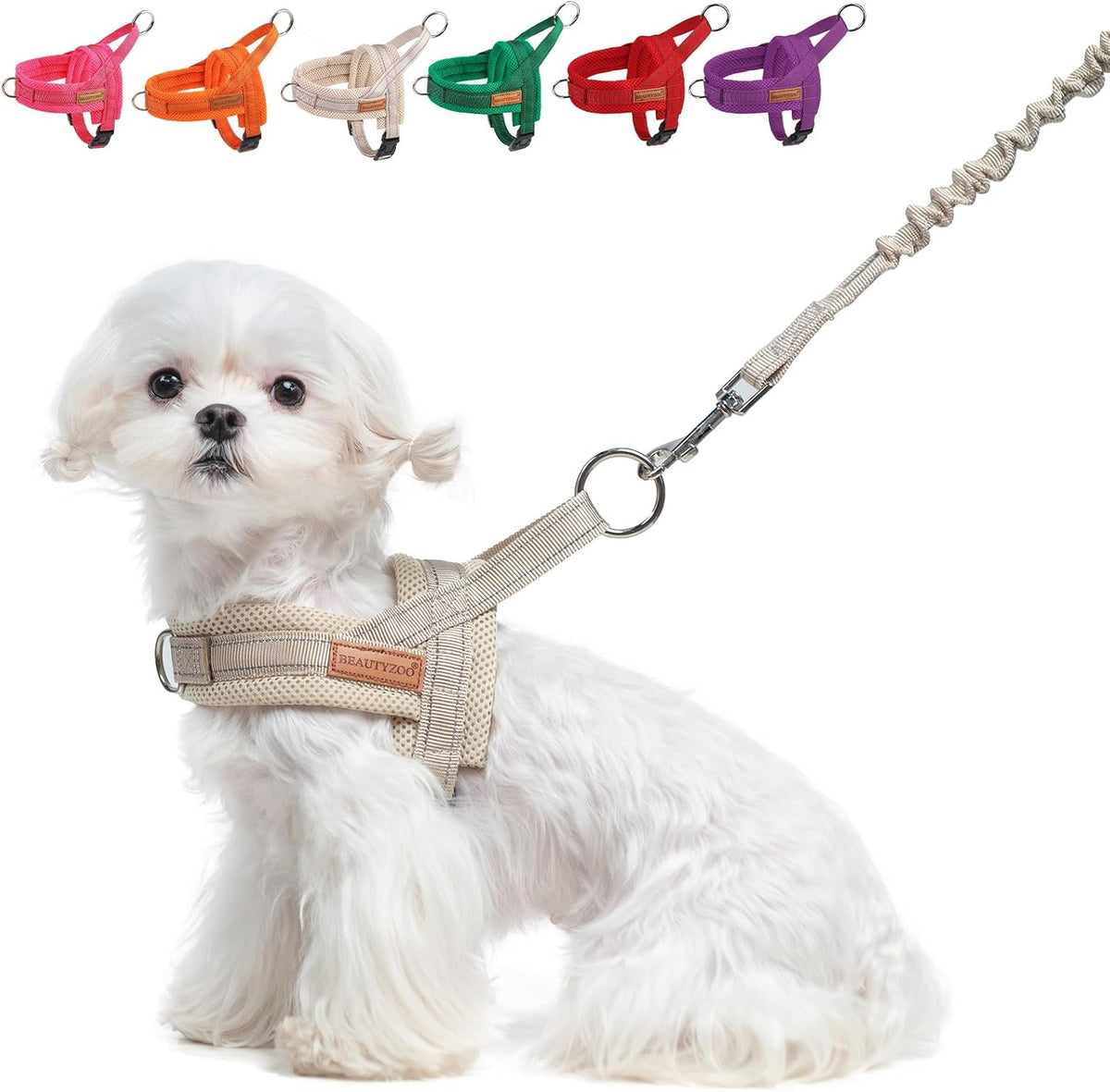 BEAUTYZOO dog harness for small dogs front view beige mesh step in puppy vest