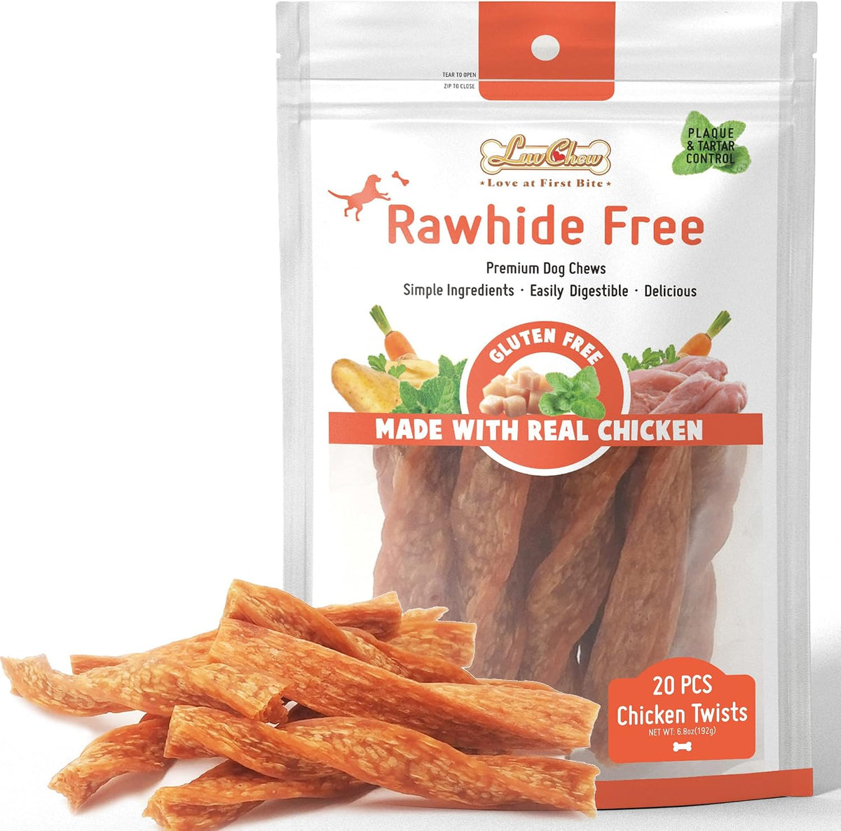 Human grade ingredients label on LuvChew dog treat pack