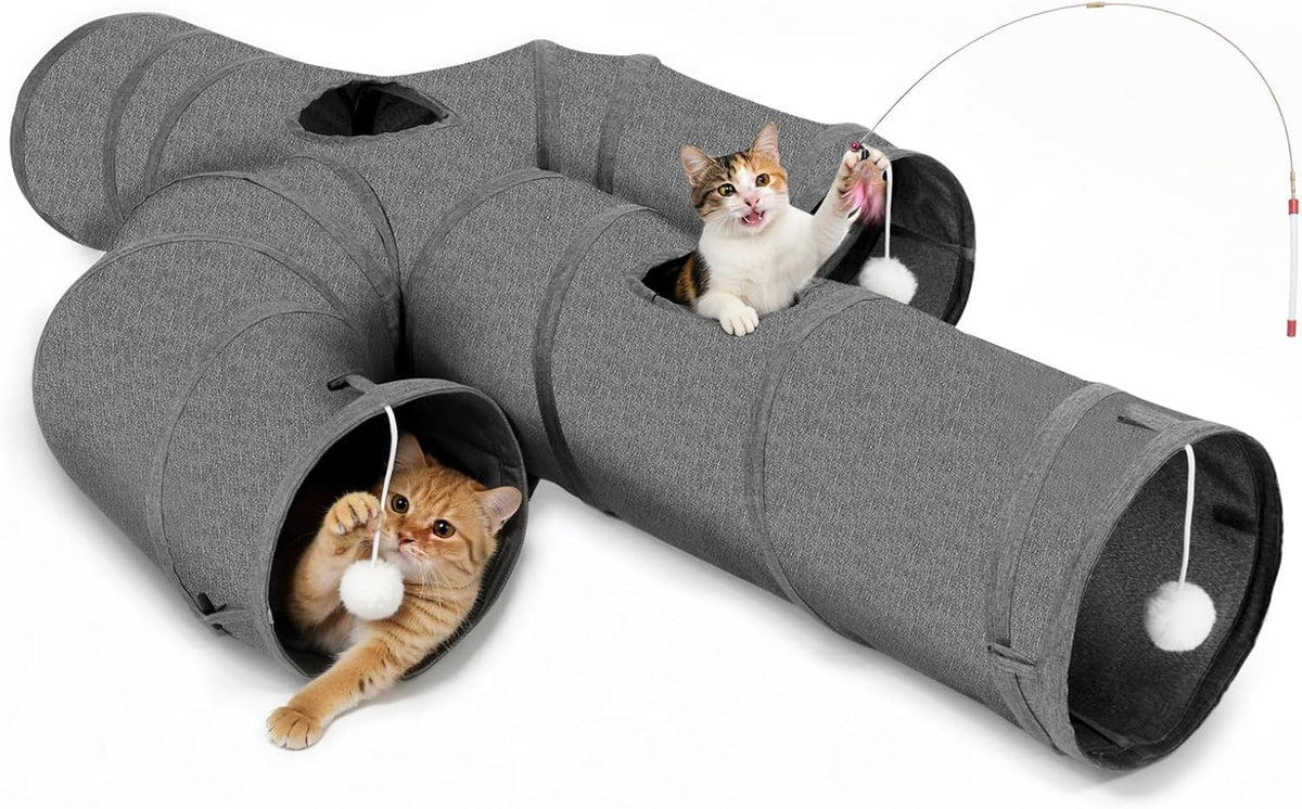 Ownpets Cat Tunnel Large 12 inch Diameter Sturdy Oxford Fabric Cat Tunnel Toy, Cactus Shape Collapsible Cat Tunnels for Indoor Cats,Interactive Peek Hole Pet Tunnel Tube with Cat Wand Toy - Image 14