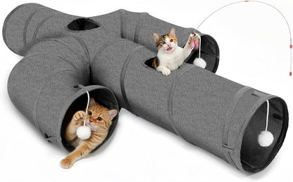 Ownpets Cat Tunnel Large 12 inch Diameter Sturdy Oxford Fabric Cat Tunnel Toy, Cactus Shape Collapsible Cat Tunnels for Indoor Cats,Interactive Peek Hole Pet Tunnel Tube with Cat Wand Toy - Image 14