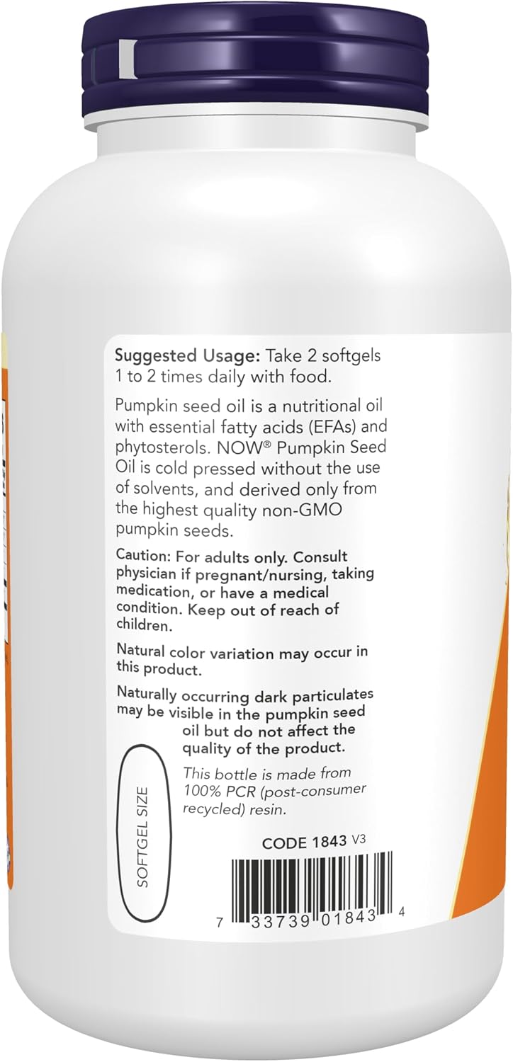 NOW Supplements, Pumpkin Seed Oil 1000 mg, Cold Pressed, 200 Softgels - Image 3