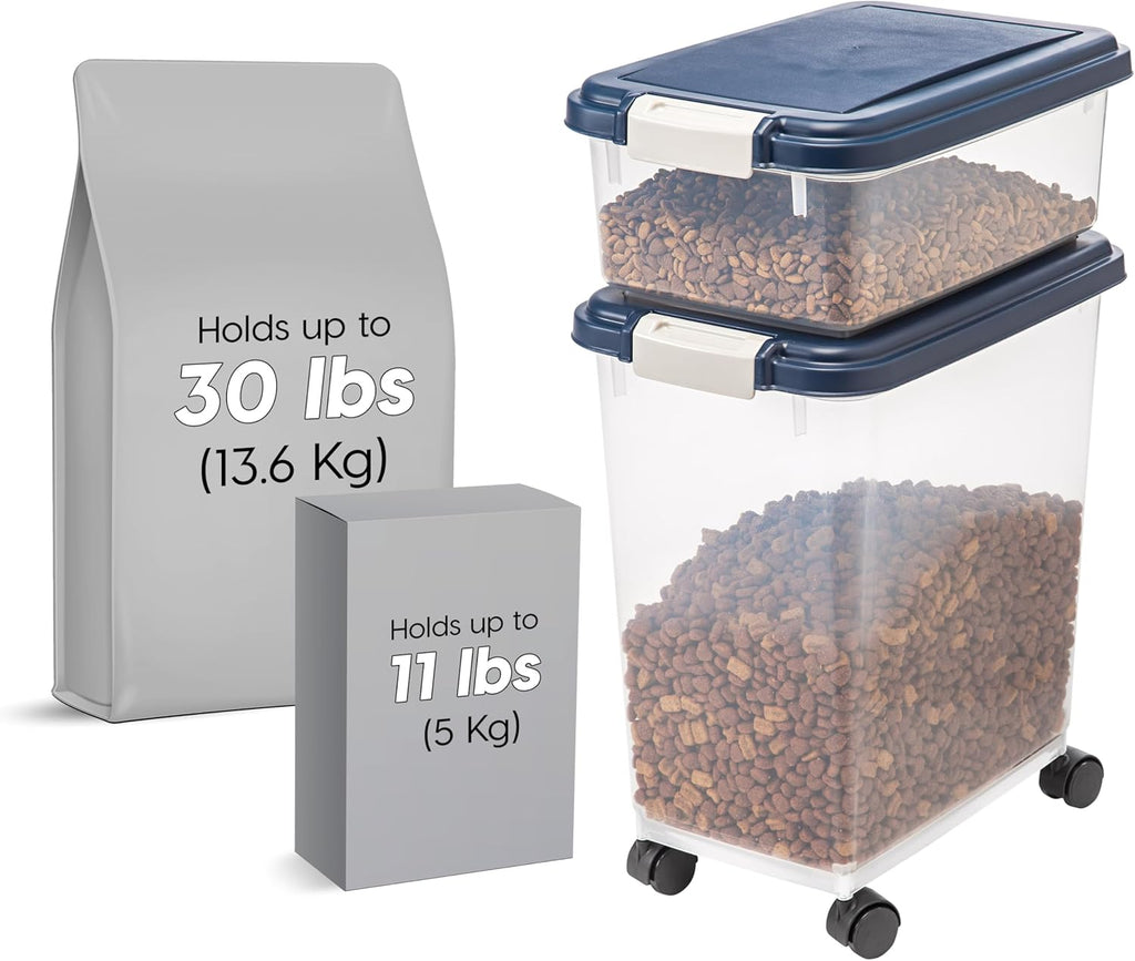 IRIS USA Dog Food Storage Container 30 lb + 11 lb, Stackable Combo Set, Airtight Pet Food Storage Bins with Wheels for Dog Cat Bird Chicken Food, BPA Free, Made in USA, Navy - Image 3