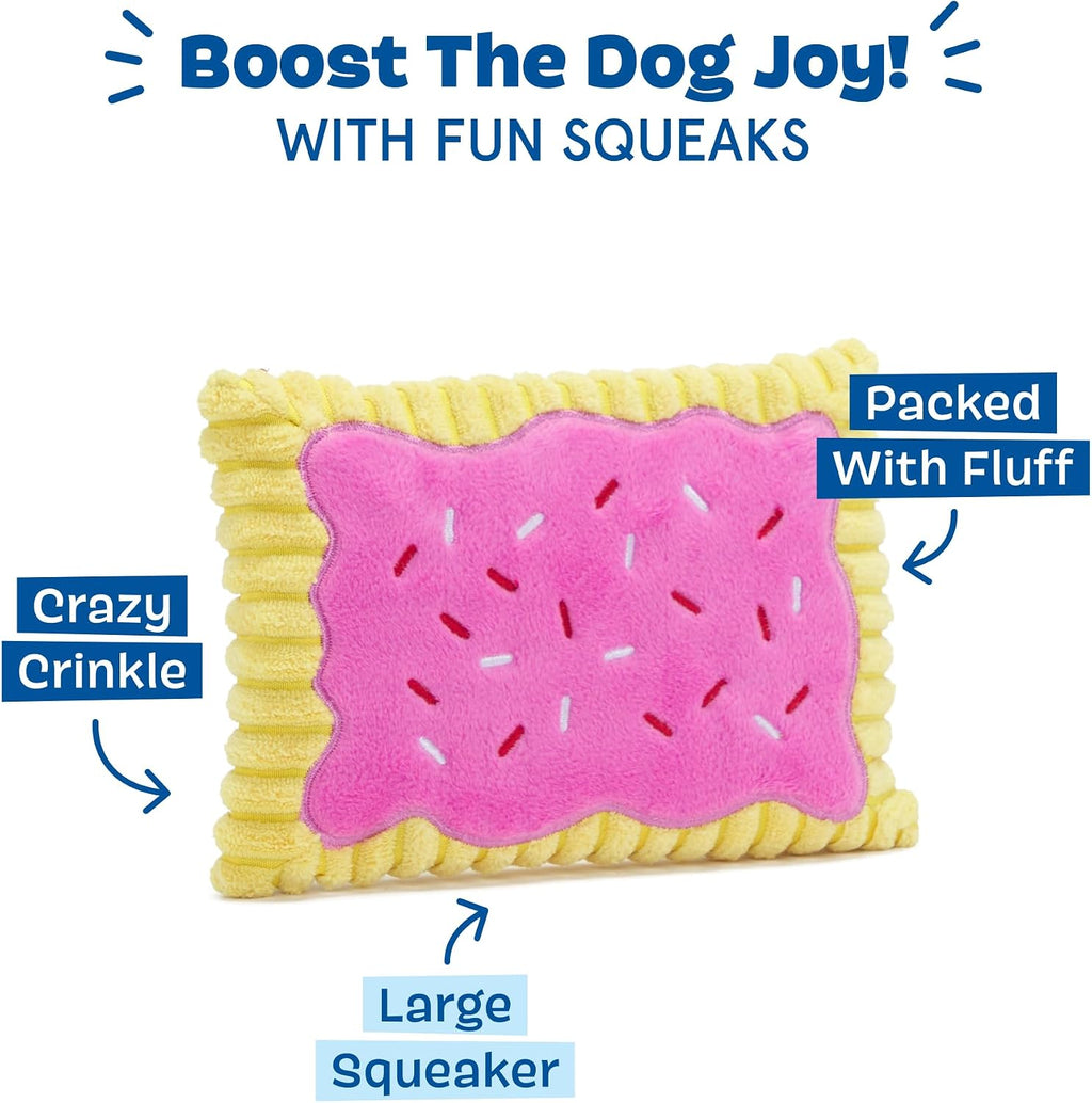 Barkbox toaster pastry shaped dog toy in hand