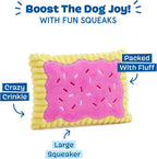 Barkbox toaster pastry shaped dog toy in hand