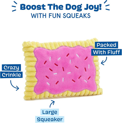 Barkbox toaster pastry shaped dog toy in hand