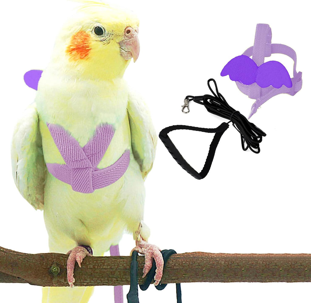 Dnoifne parrot harness and leash in light purple front view