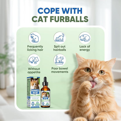 Back label of CPFK hair ball control drops displaying natural ingredients like psyllium husk.