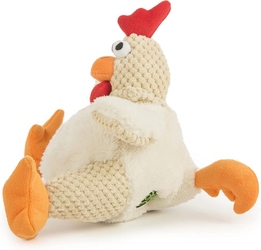 goDog Checkers Fat White Rooster large squeaky plush chew resistant toy