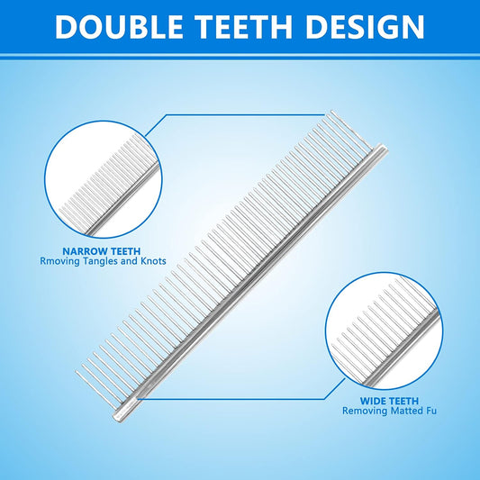 Close up of Sumcoo pet comb dual teeth spacing