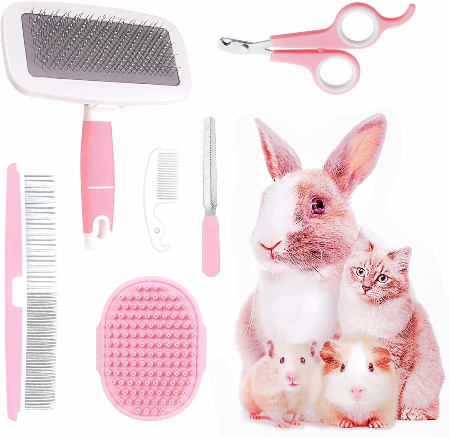 Crafterlife small animal pet grooming kit front view featuring 6 pink tools