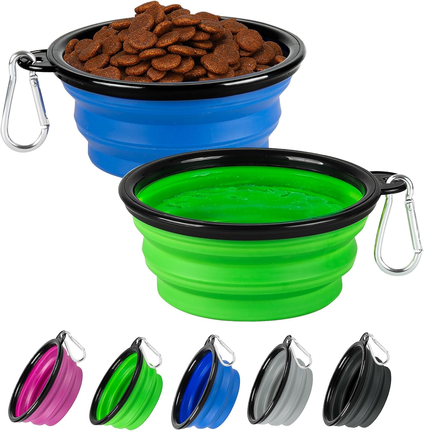 Collapsible Dog Bowl 2 Pack, Dog Water Bowls for Travels, Portable Foldable Pet Bowls Feeding Watering Dish for Parking Walking Camping with 2 Carabiners Clip (12oz, Small, Grey+Purple) - Image 9