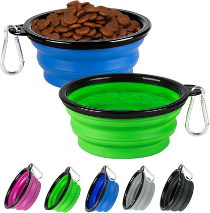 Collapsible Dog Bowl 2 Pack, Dog Water Bowls for Travels, Portable Foldable Pet Bowls Feeding Watering Dish for Parking Walking Camping with 2 Carabiners Clip (12oz, Small, Grey+Purple) - Image 9