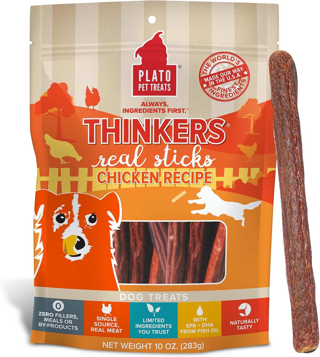 Plato Pet Treats Air Dried Dog Treats Salmon Thinkers Sticks, Natural Dog Treats, Real Meat, Air Dried, Made in the USA, 10oz - Image 11