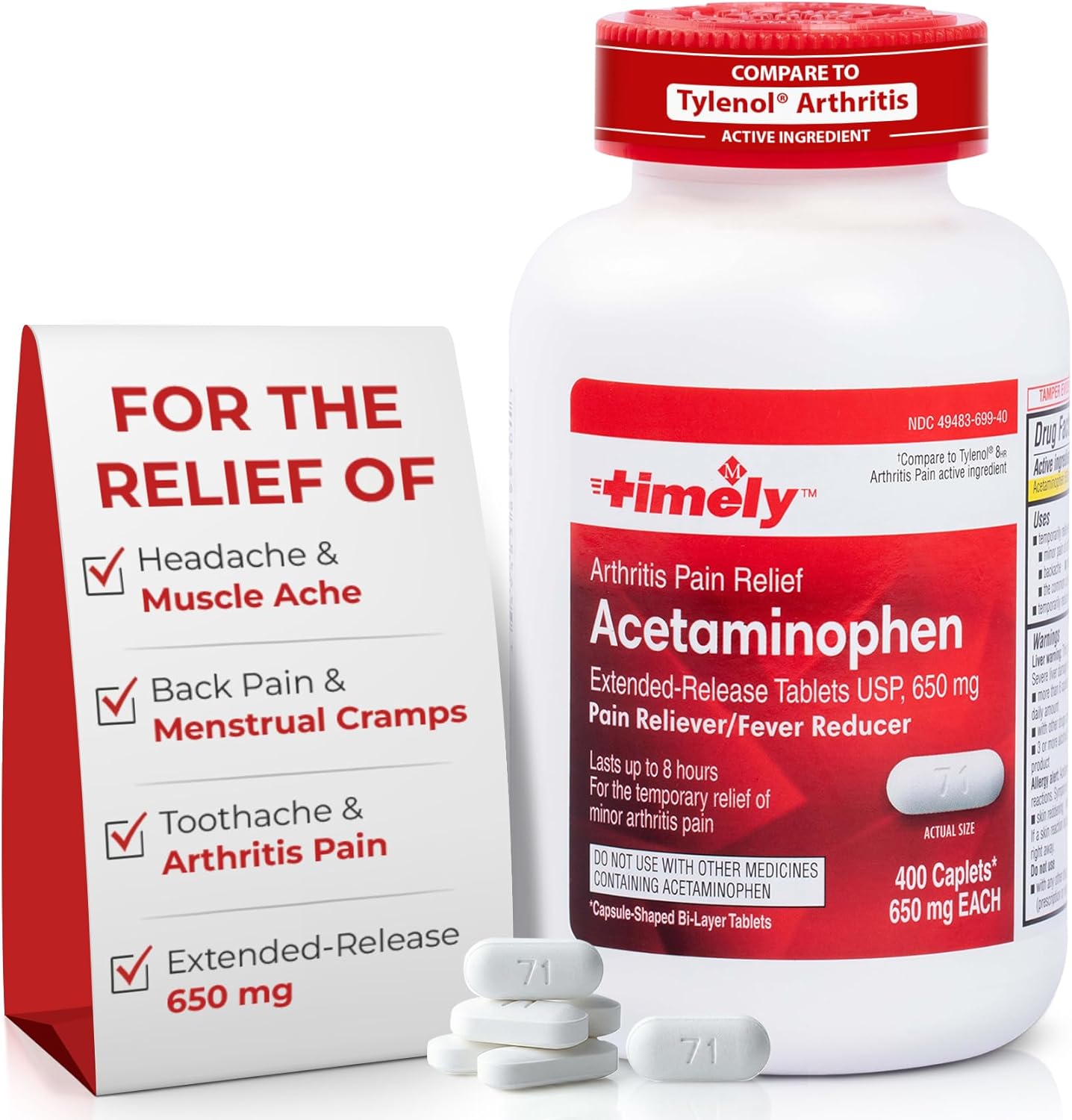 TIME-Cap Labs 400 Caplets Extended Release Acetaminophen 650mg - Pain Reliever & Fever Reducer for Adults, Helps with Headaches, Backaches, Muscle Pain, Toothaches, Arthritis & Menstrual Cramps - Image 1