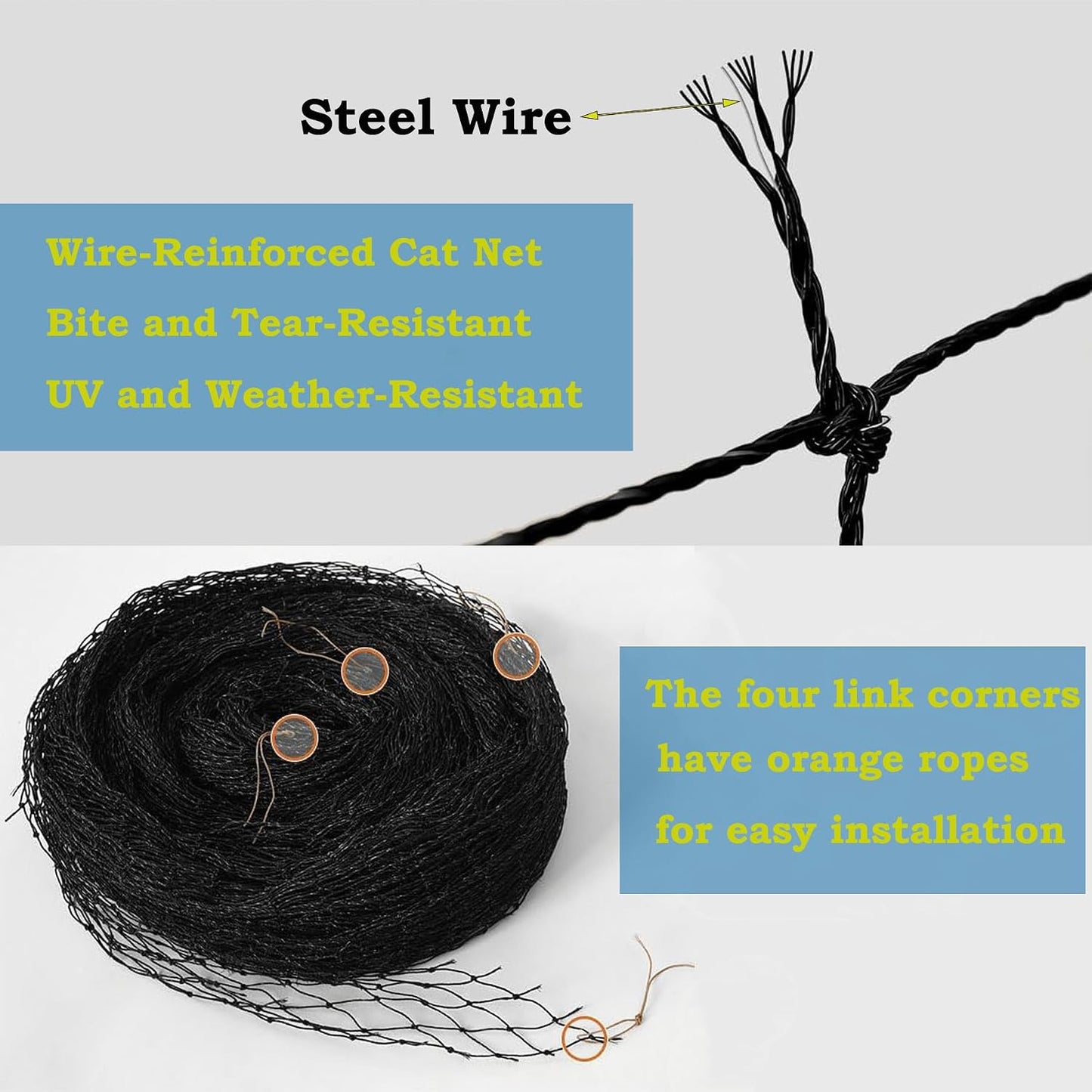 Comparison of standard net versus Jumxsrle wire-reinforced cat netting