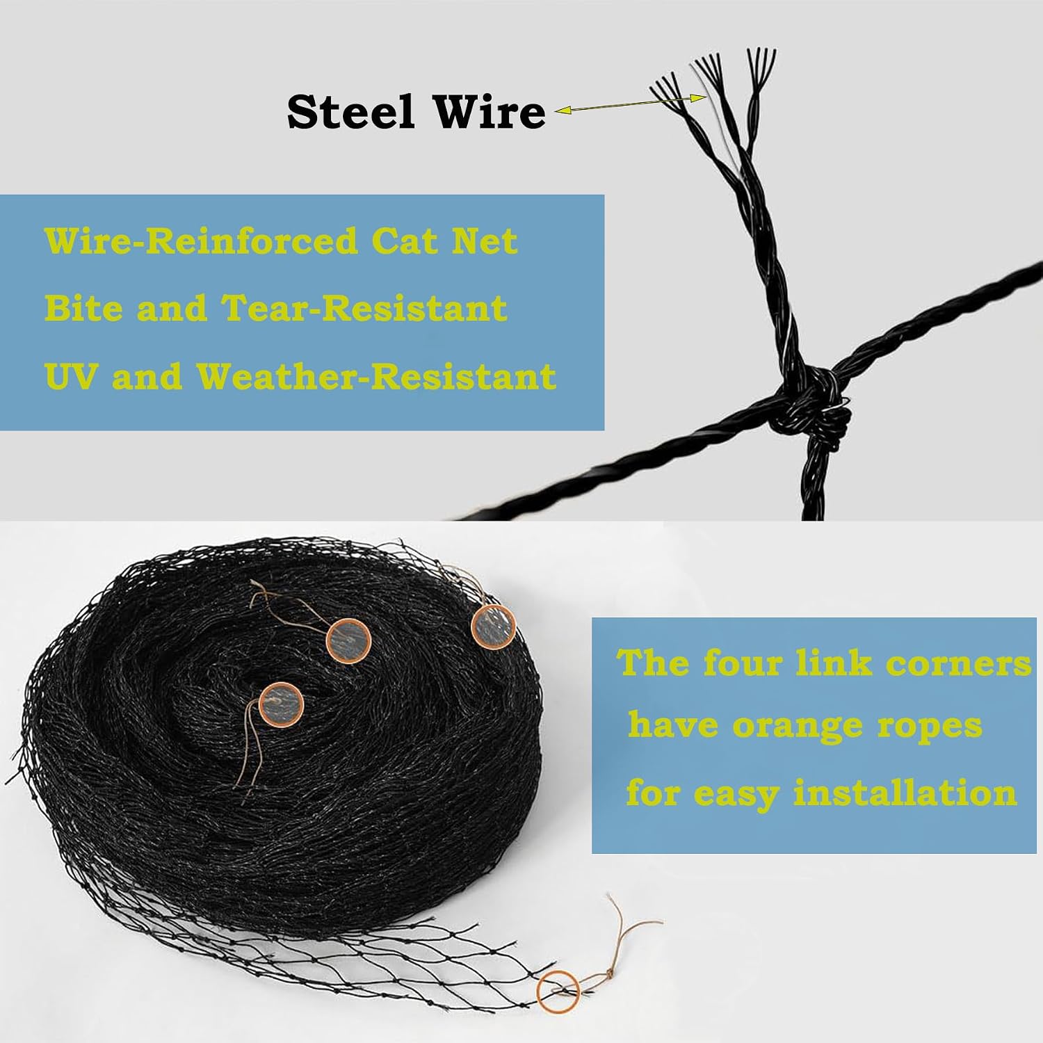 Comparison of standard net versus Jumxsrle wire-reinforced cat netting
