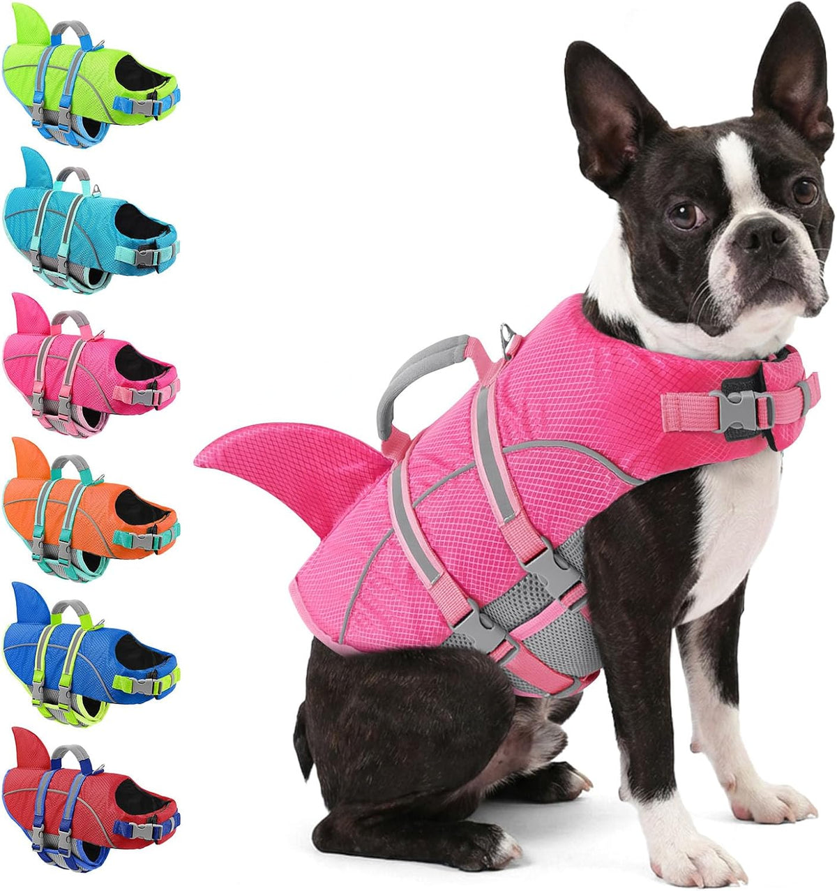 AOFITEE Small Dog Life Jacket, Shark Life Jackets for Swimming Boating, Reflective Dog Swimming Vest with High Buoyancy, Pet Life Preserver with Handle for French Bulldog, Pet Lifesaver (Red S) - Image 11