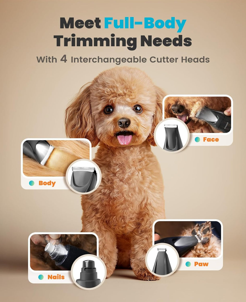 Oneisall pet hair trimmer with integrated LED light illuminating a dog paw for precise clipping.