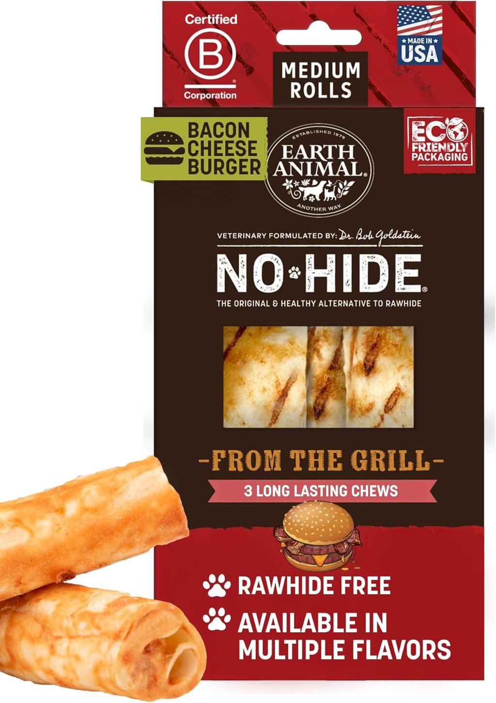 Earth Animal No Hide Chews - from the Grill Rolls Grilled Cheese Vegetarian Flavor Rawhide Free Medium Dog Chews - 3 Count - Image 14