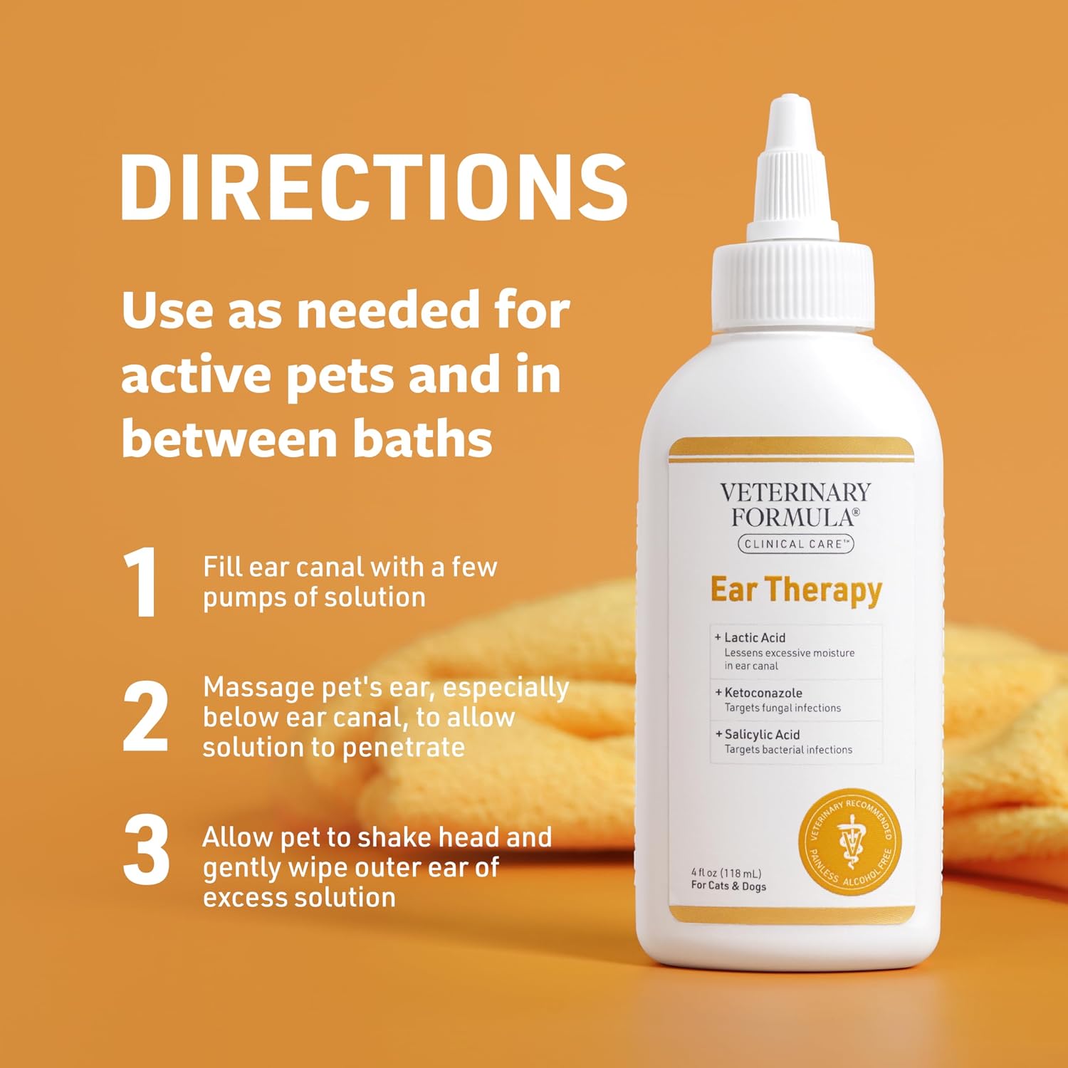 Top view of Veterinary Formula ear therapy cap and bottle packaging
