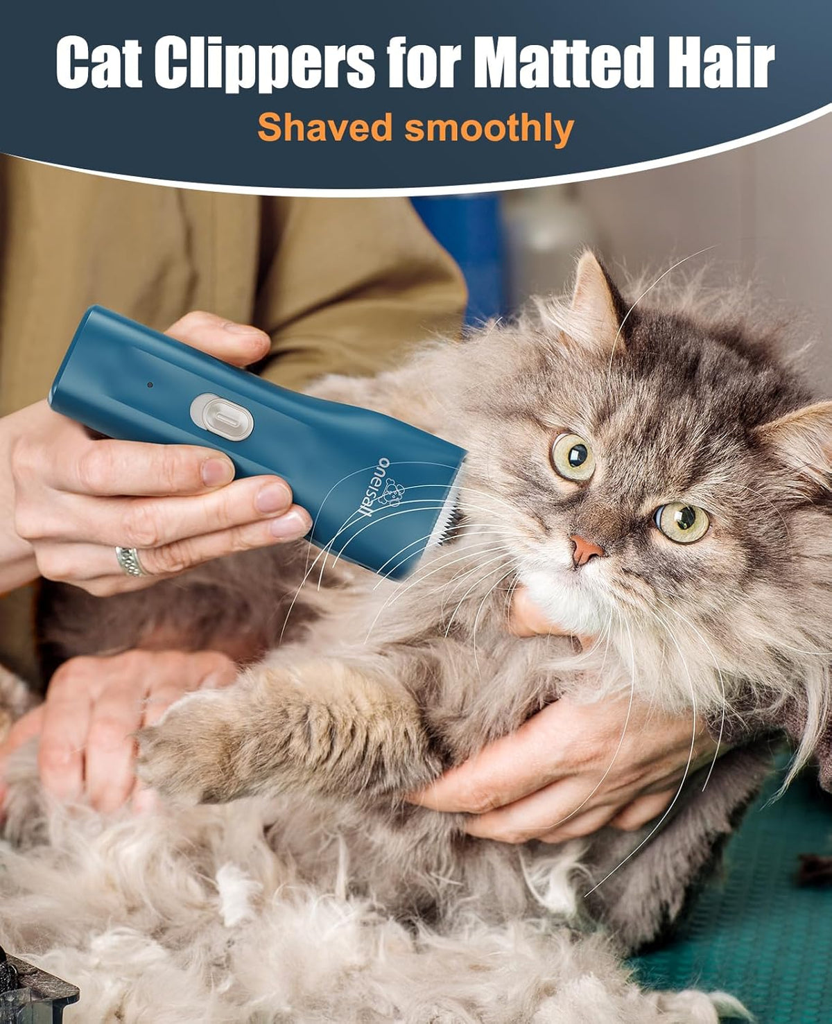 Waterproof cordless cat shaver showing ceramic and stainless steel blades