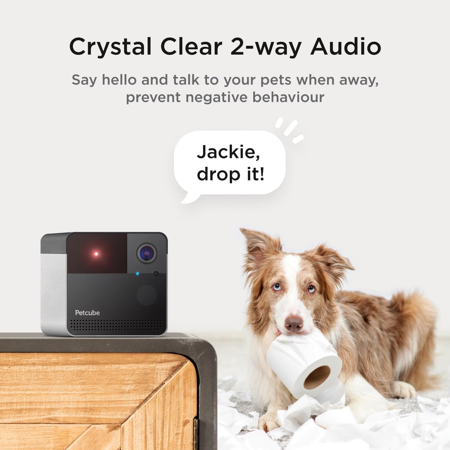 Authentic USA-imported pet tracking device showing smart sound and motion alerts