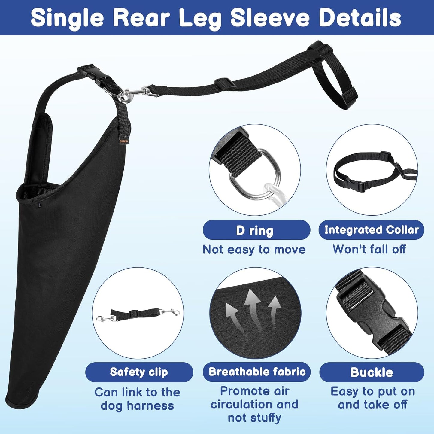 Adjustable neck and chest strap alignment on dog recovery suit for surgical wounds.