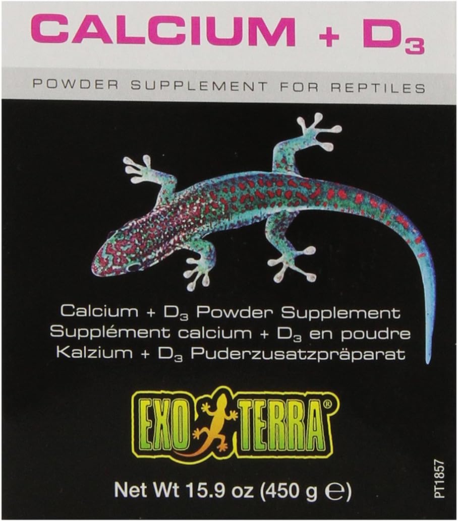 Exo Terra calcium powder nutritional label and usage information