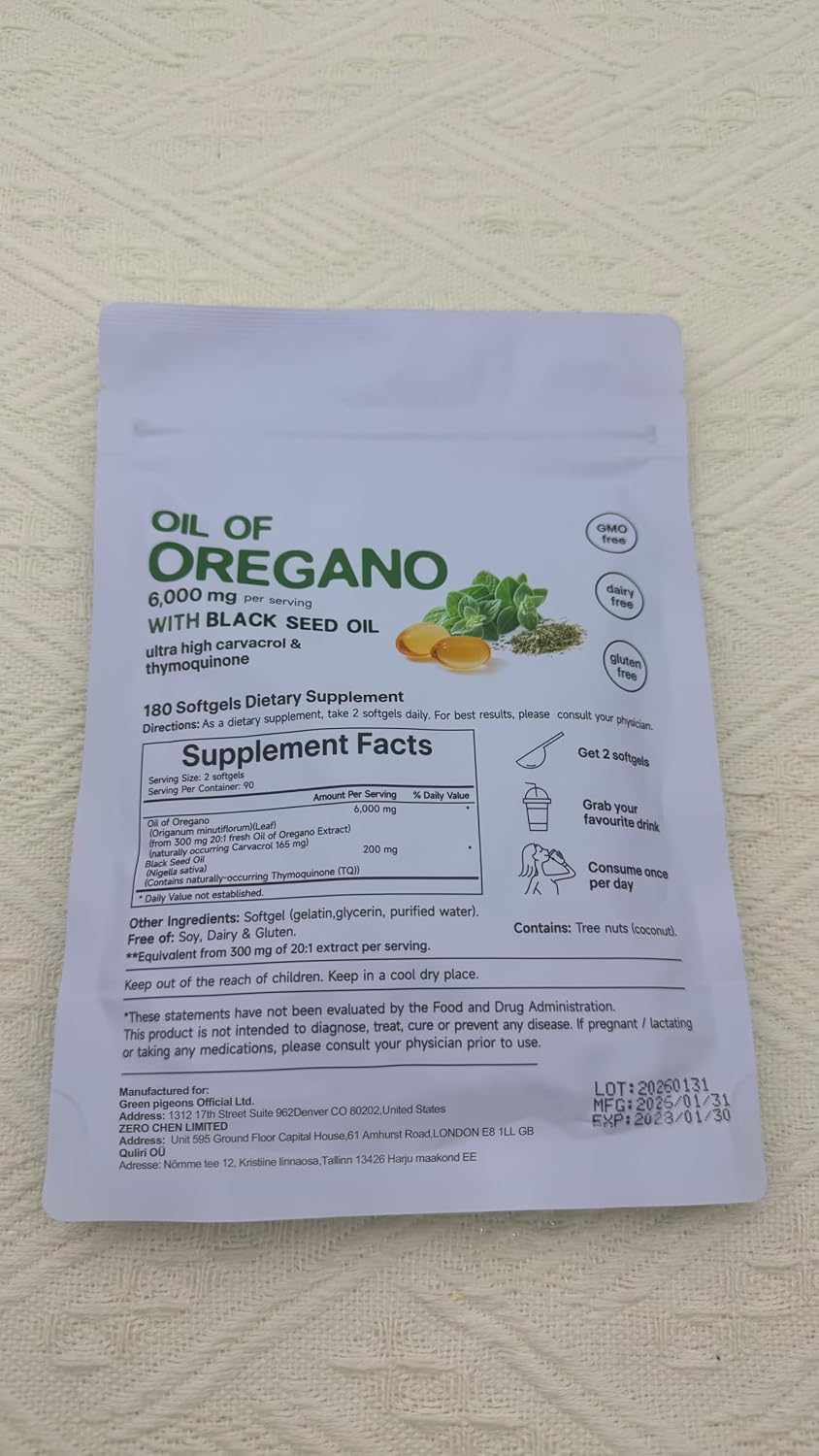 Oil of Oregano with Black Seed Oil, 180 Count Oregano Oil Capsules with 4X Strength of Carvacrol and Thymoquinone, Non-GMO, Natural Herbal Health Supplement - Image 9