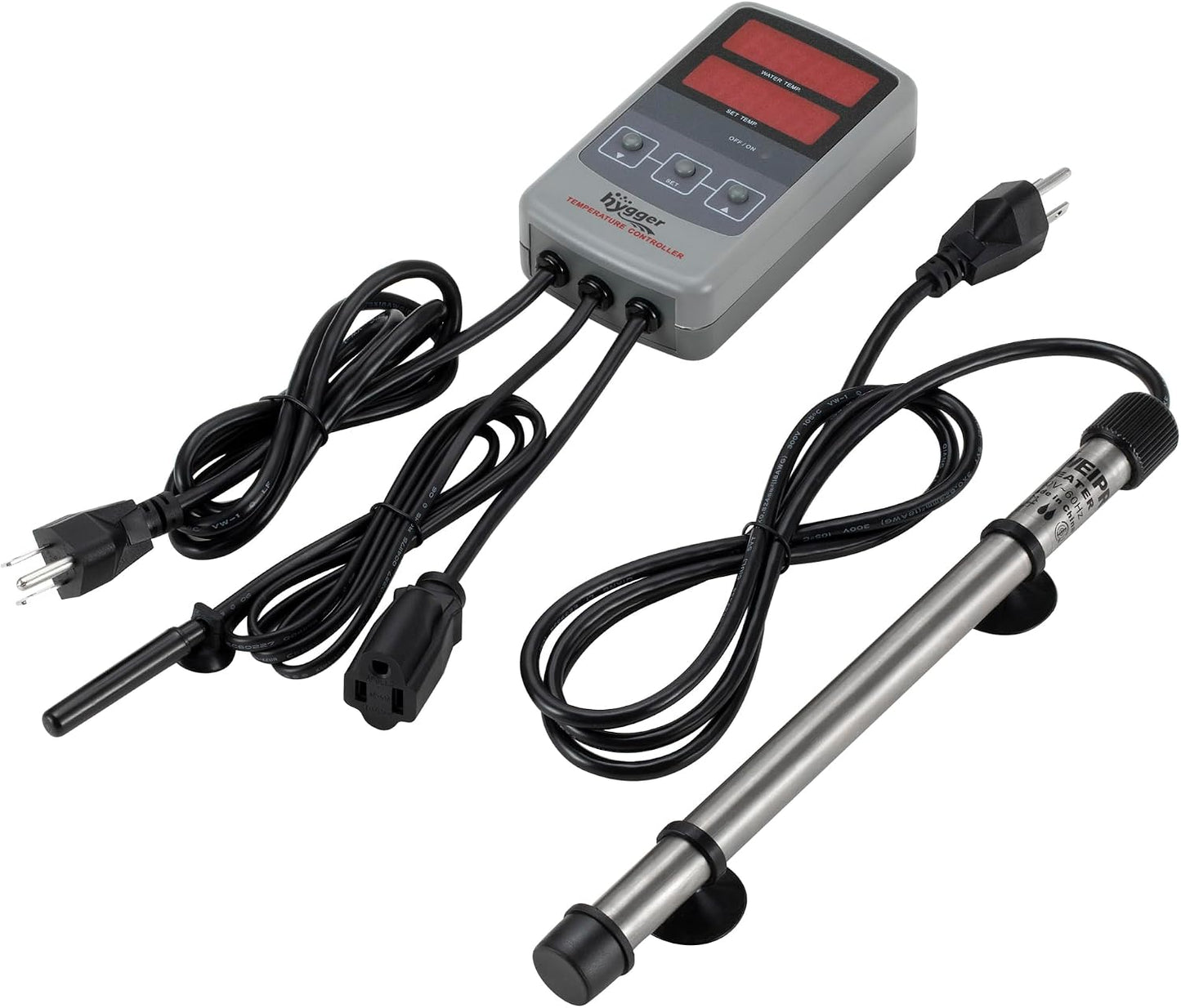 Hygger 500W Titanium Aquarium Heater and digital controller front view