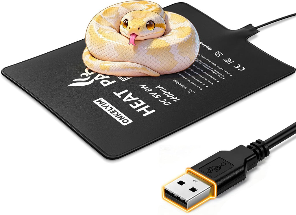 USB Reptile Heat Pad, 8"X8" 12W Heat Mat for Reptiles, Reptile Heating Pad Under Tank Terrarium Heating Mat Waterproof for Plants, Seeds, Lizard, Snake, Turtle, Hermit Crab - Image 9